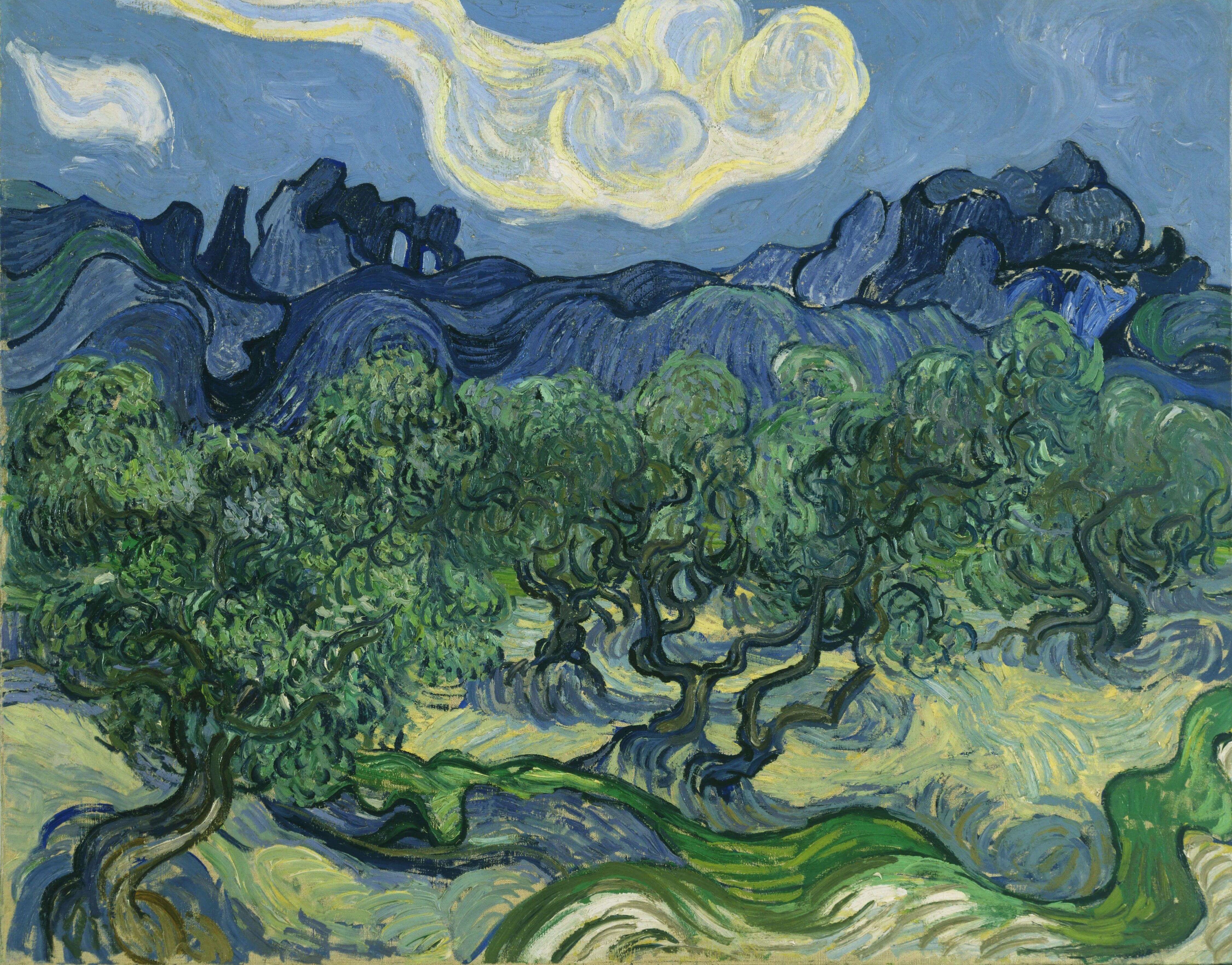 Van Gogh's reproduction of Oliviers with the Alpilles - Van Gogh