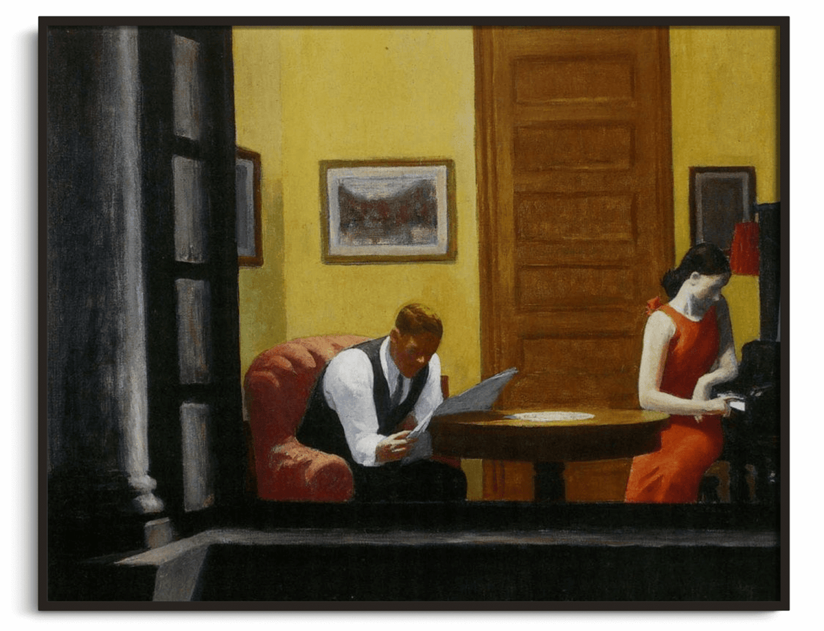 肉筆油絵 模写 木製額装 エドワード・ホッパー Room in New York 肉筆