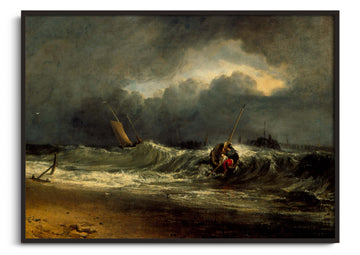 Fishermen on a calm shore in stormy weather - William Turner
