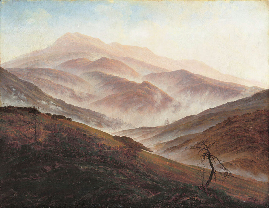 Paysage de montagnes géantes avec brouillard levant - Caspar David Friedrich