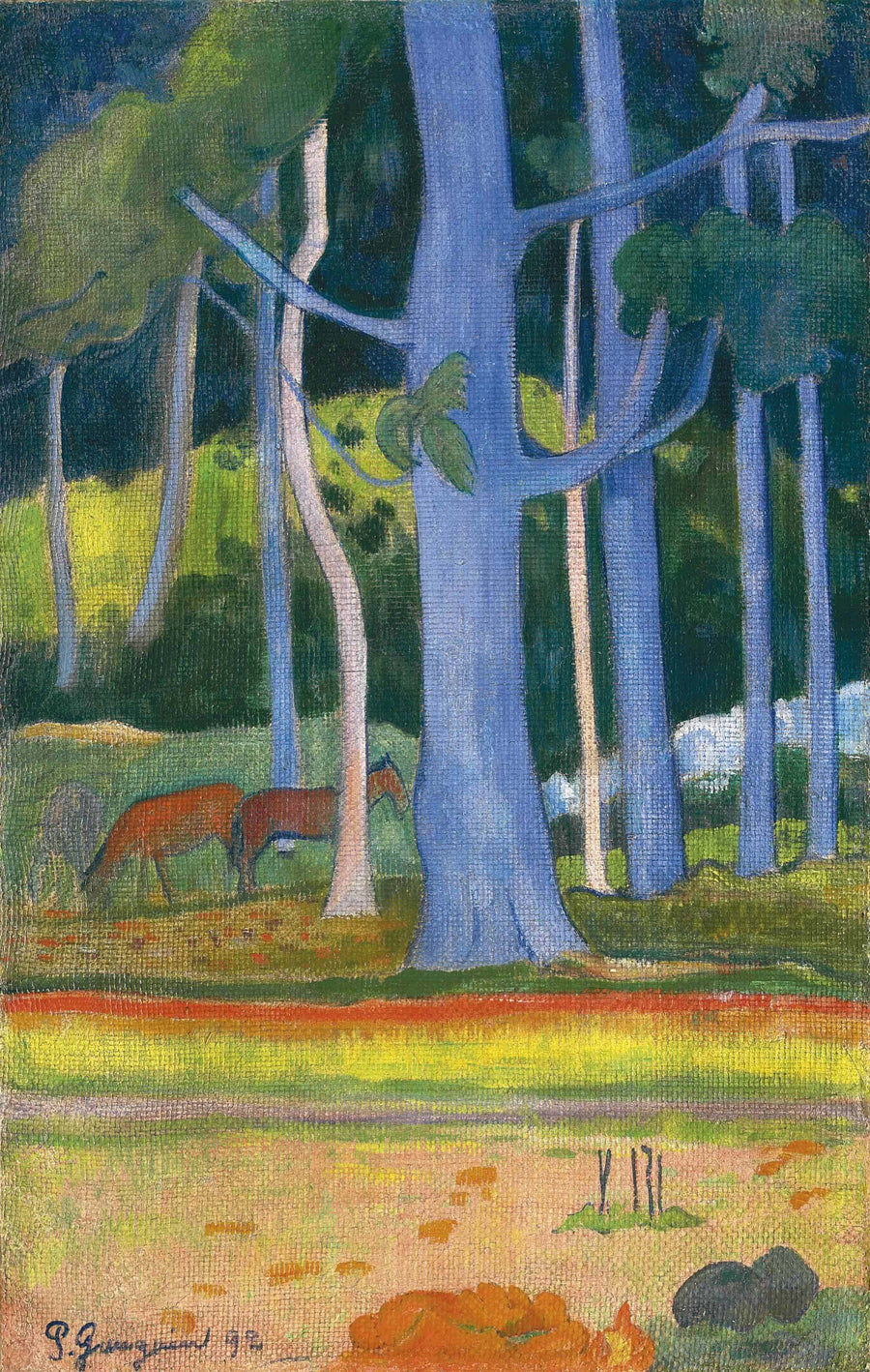 Landschaft mit blauen Baumstämmen - Paul Gauguin