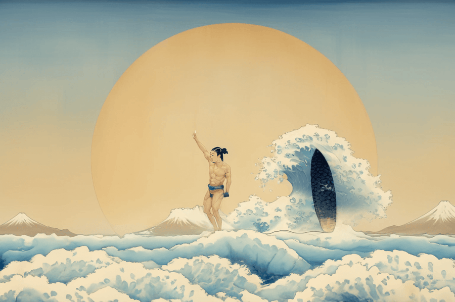 Surfer on a wave in Tahiti x Hokusai