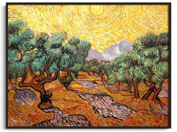 Oliviers avec ciel jaune et soleil - Vincent Van Gogh