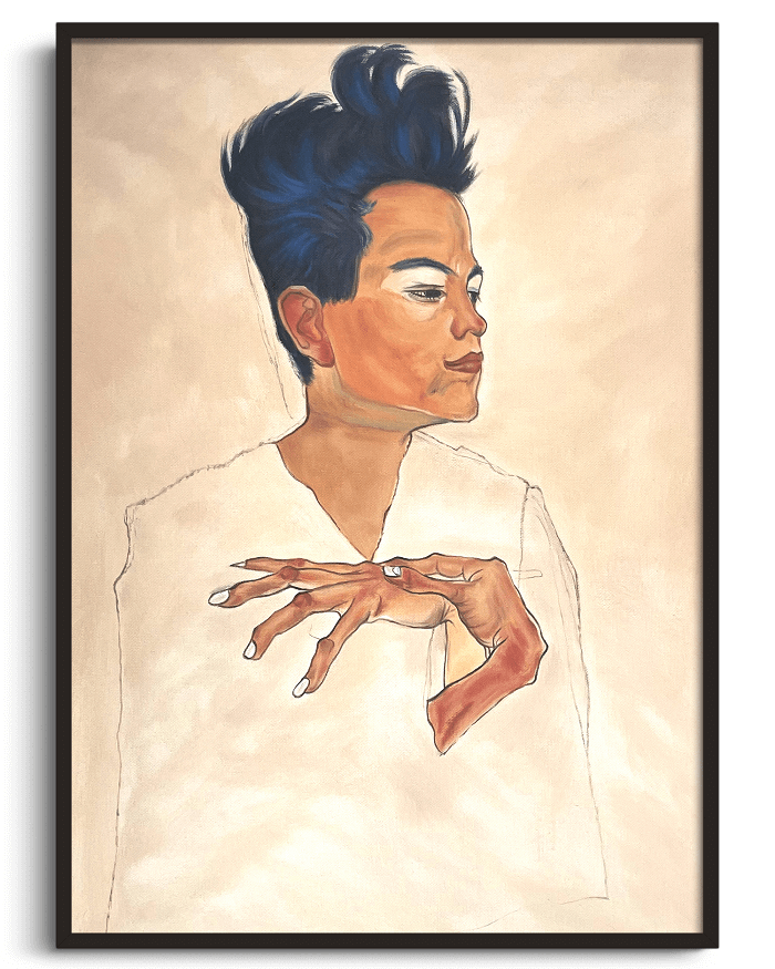 Autoportrait aux mains jointes sur la poitrine - Egon Schiele